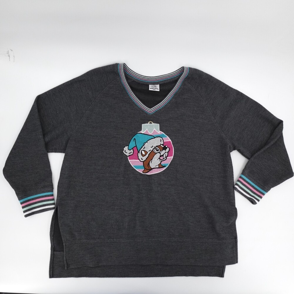 Buc-ees Sweat Womens 2XL XXL Gray Christmas V-Neck Pullover Slit